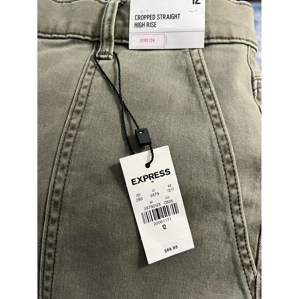 NWT Express Womens Olive Green High Rise Cropped Utility Jogger Pants Size 12 - Picture 4 of 6